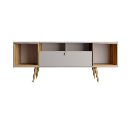 DESIGNED TO FURNISH Theodore TV Stand with 6 Shelves in Off White & Cinnamon, 24.65 x 62.99 x 15.11 in. DE2616406